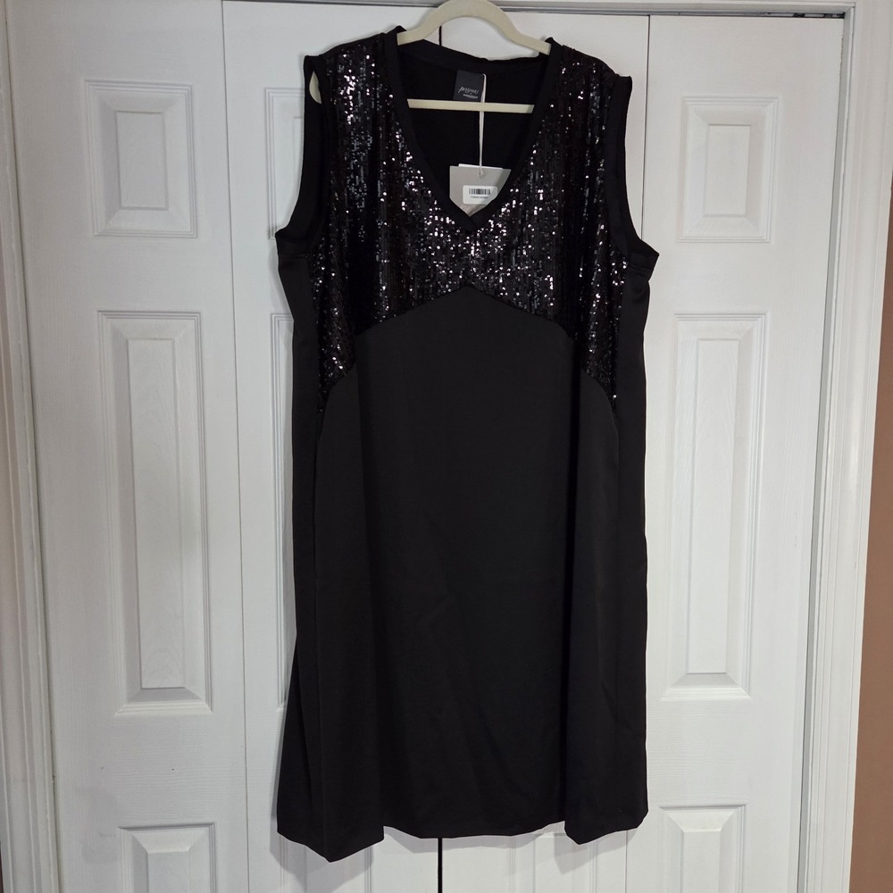 NWT Marina Rinaldi Persona Black Sleeveless Chiffon Sequin Dress 22W $355